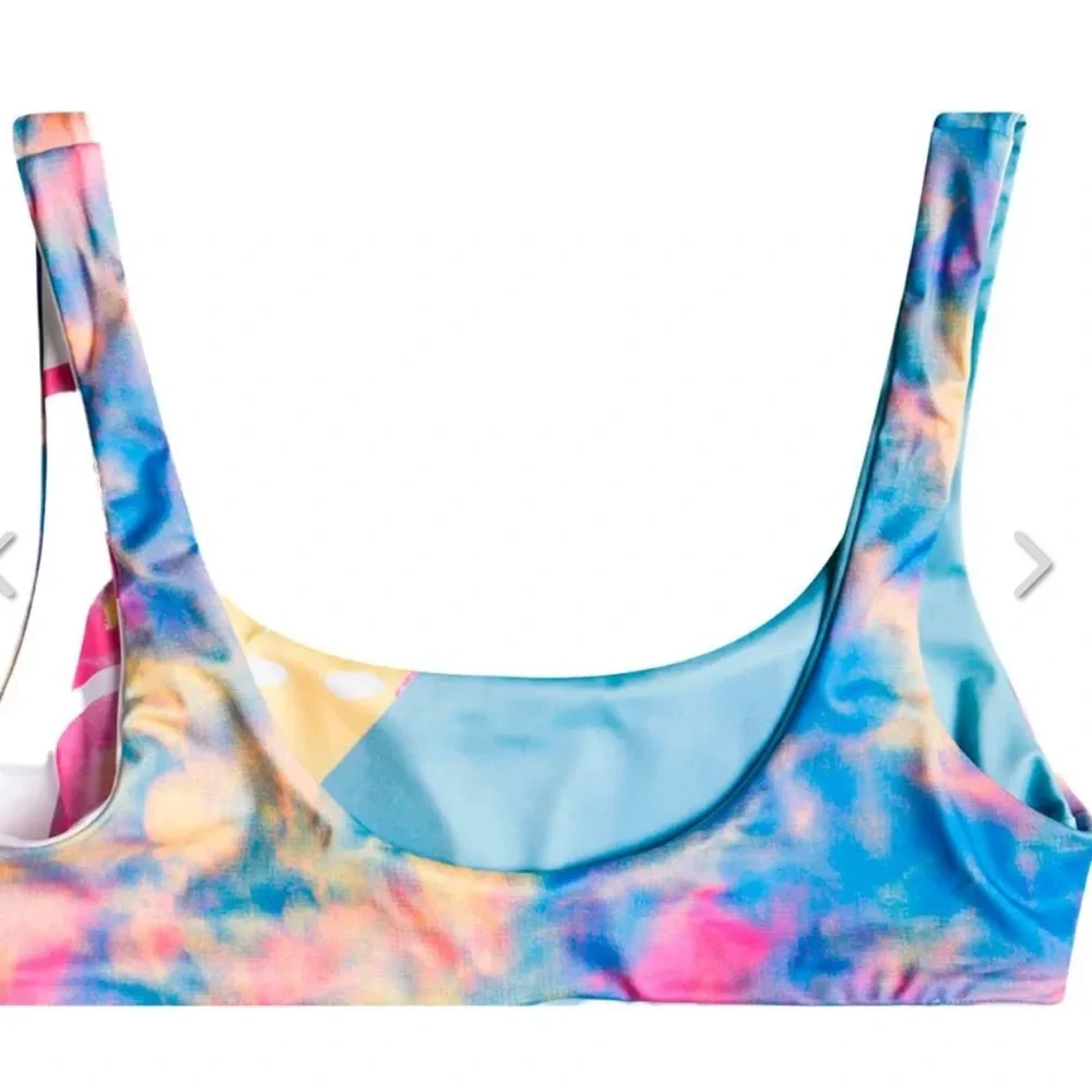 NWT Roxy Pop Surf Bralette Sporty- Reversible Bikini Top Tie Dye and Blue - Picture 5 of 10